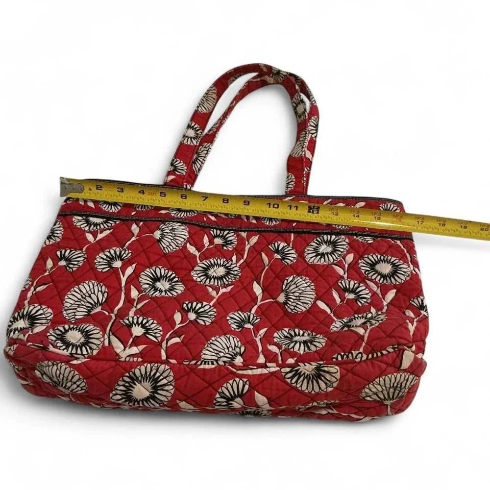 Vera Bradley Tote Bag Womens Red Floral Quilted Houndstooth Lining - Picture 2 of 8